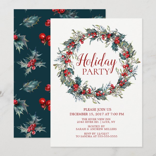 Beautiful Christmas Bird Holiday Party Invitation (Front/Back)