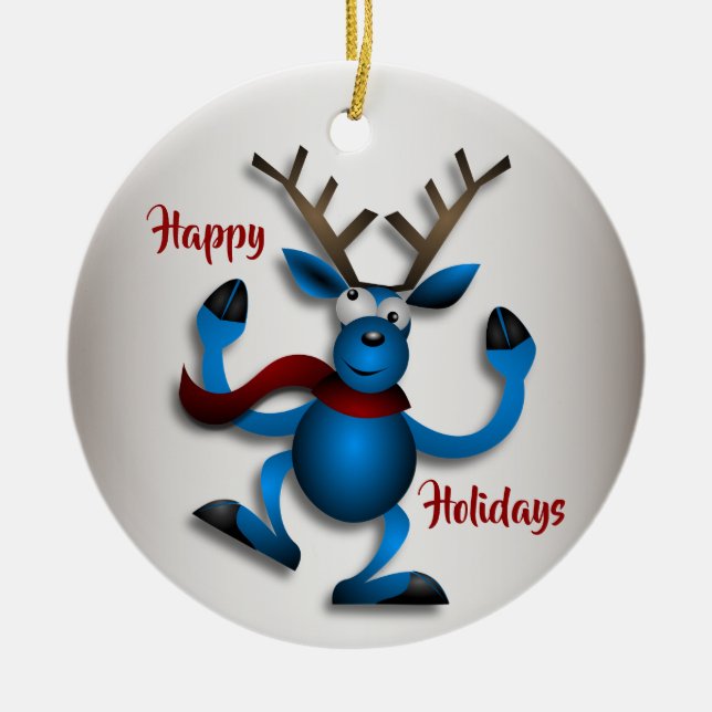 Beautiful Christmas Blue Reindeer  Ceramic Ornament (Front)