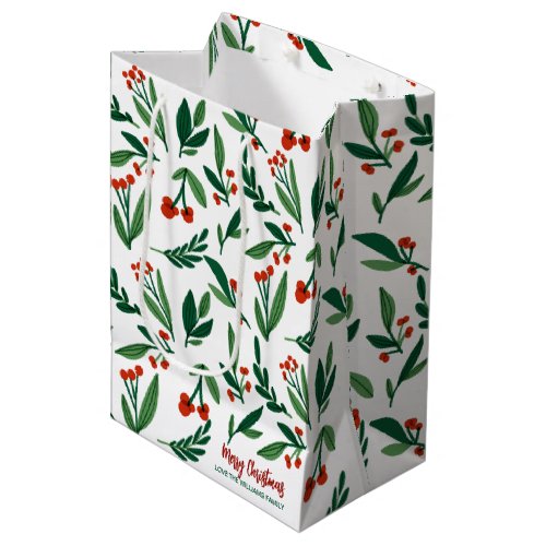 Beautiful Christmas Botanical Holly Berry Pattern Medium Gift Bag