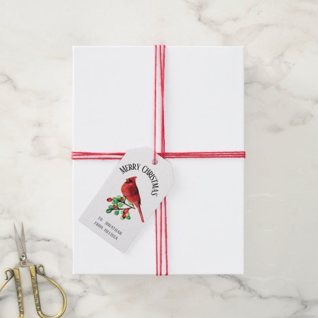 Beautiful Christmas Cardinal Personalized Gift Tag (With Twine)