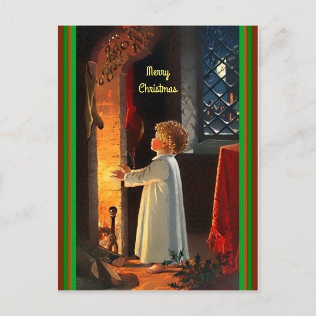Beautiful Christmas Child in Fire Light Glow Postcard (Front)