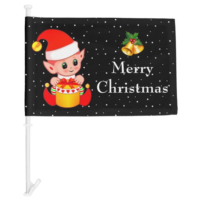 Beautiful Christmas Elf on Black Car Flag (Front)