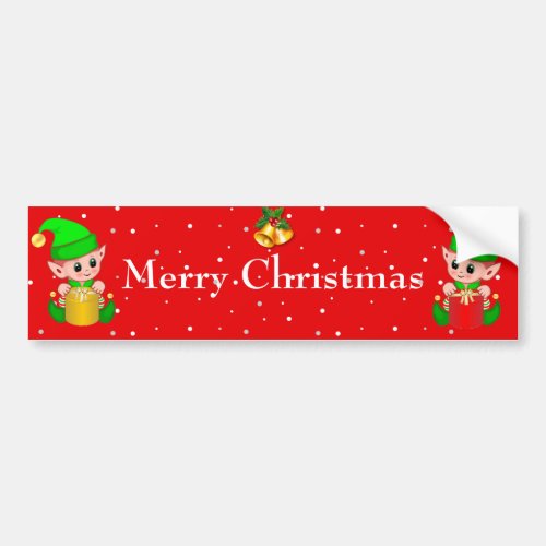 Beautiful Christmas Elf on Red Bumper Sticker