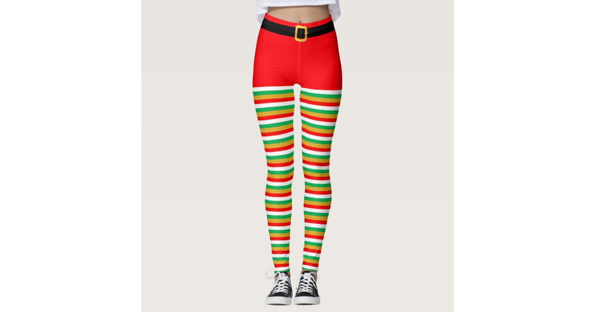 Beautiful Christmas Elf Striped leggings | Zazzle