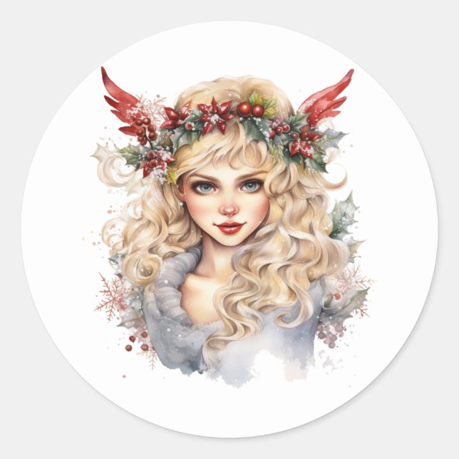 Beautiful Christmas Fairy  Classic Round Sticker (Front)