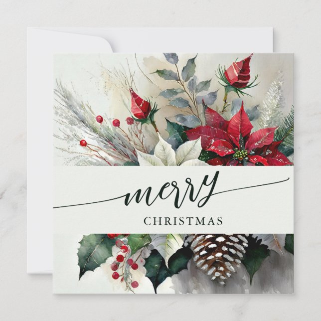 Beautiful Christmas Floral Bouquet Photo Holiday Card (Front)