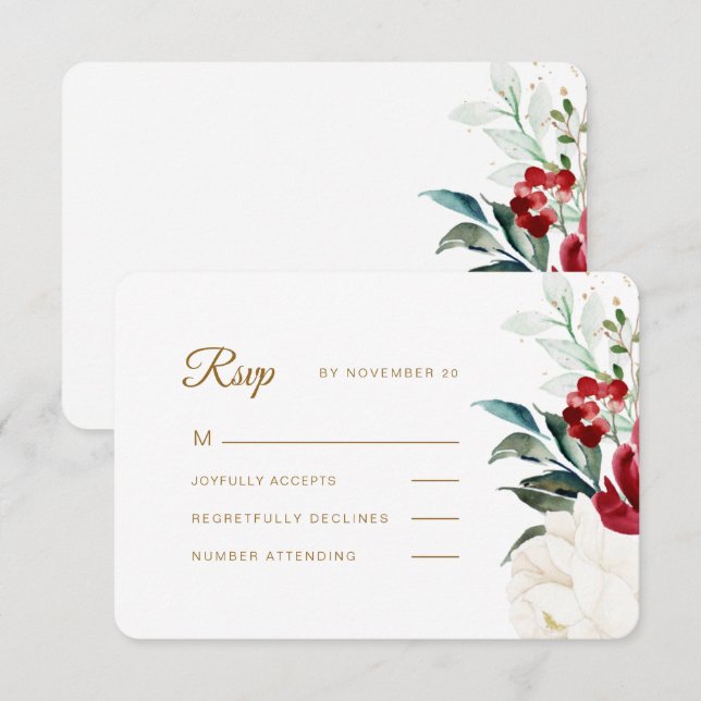 Beautiful Christmas Floral Wedding RSVP Card (Front/Back)