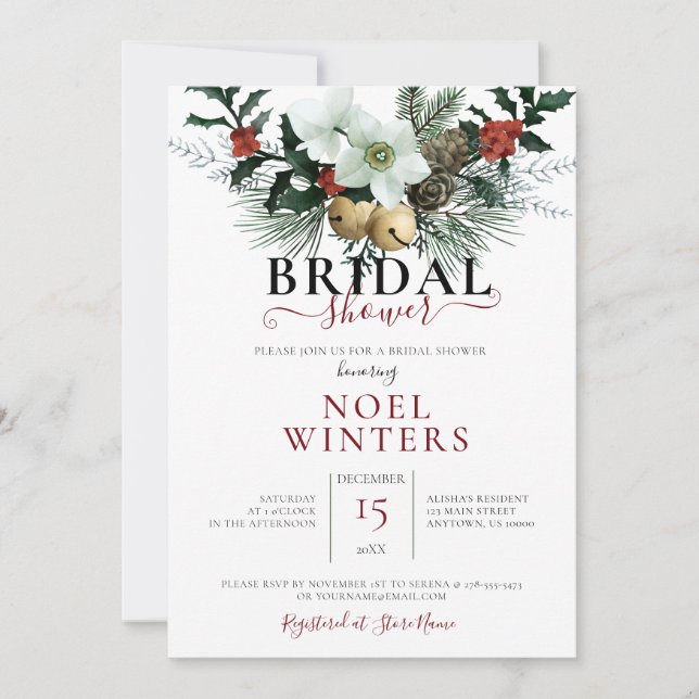 Beautiful Christmas Floral Wedding Shower  Invitation (Front)