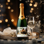 Beautiful Christmas Frame Personalized Photo Sparkling Wine Label<br><div class="desc">Beautiful faux gold frame with elegant ornaments and deer silhouettes.
Lovely Christmas frame personalized photo design.
Easy to customize by changing the photo and the text.</div>