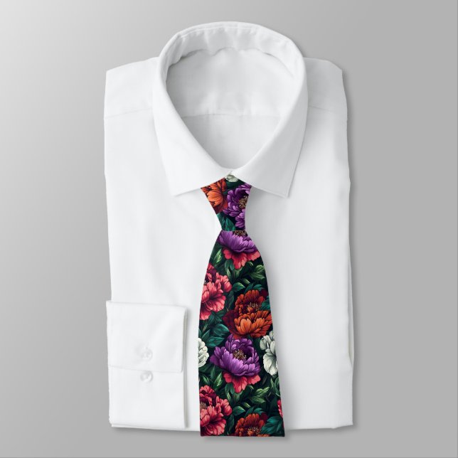 Beautiful Christmas Gift For Husband Peonies Flowe Neck Tie (Tied)
