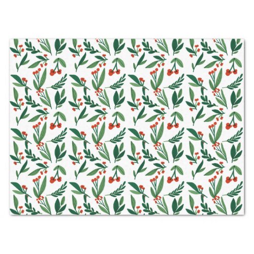 Beautiful Christmas Holly Berry Botanical Pattern Tissue Paper
