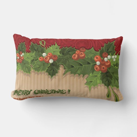 Beautiful Christmas Holly Square Pillow