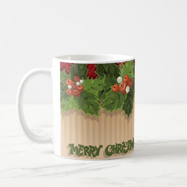 Beautiful Christmas Holly Typography Holiday Mug (Left)