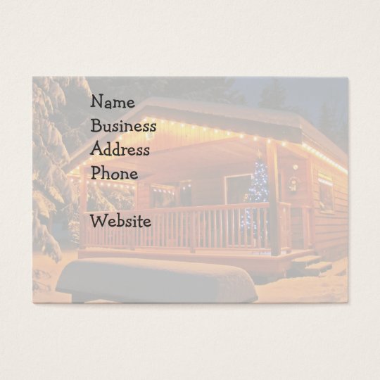Beautiful Christmas Lights on Log Cabin in Snow Business Card