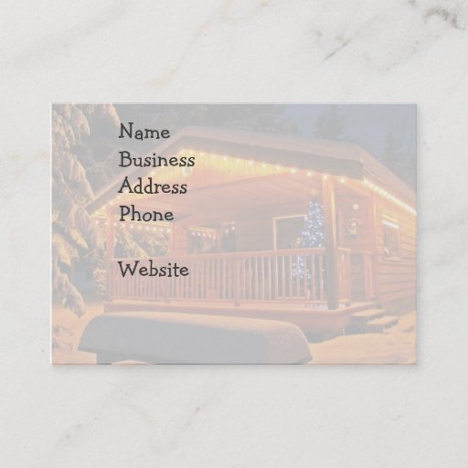 Customizable Beautiful Christmas Lights on Log Cabin in Snow Business Card Templates