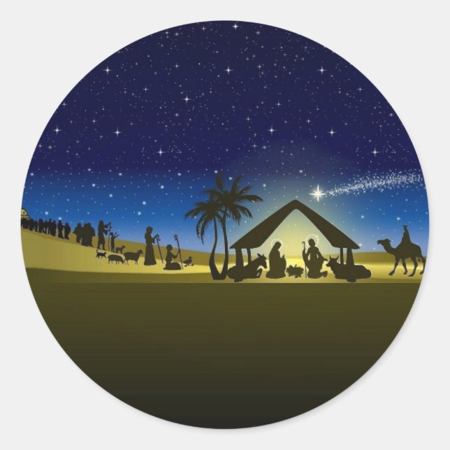 beautiful Christmas nativity image print Classic Round Sticker (Front)