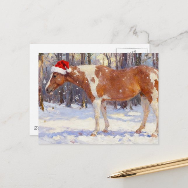 Beautiful Christmas Paint Horse Mare Postcard (Front/Back In Situ)