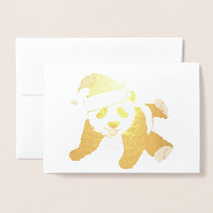 Beautiful Christmas Panda Bear Gold Foil Card