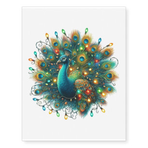 Beautiful Christmas Peacock Lights Temporary Tattoos