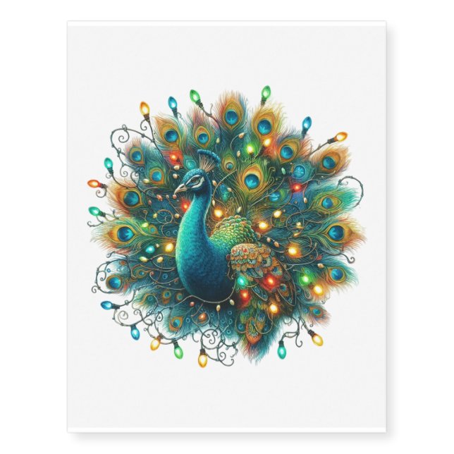 Beautiful Christmas Peacock Lights Temporary Tattoos (Front)
