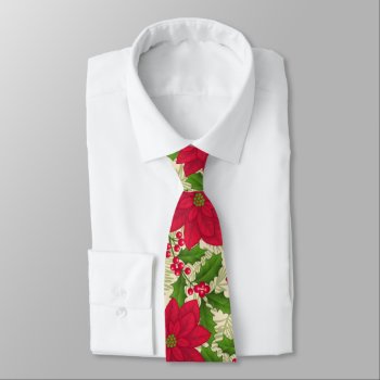 Beautiful Christmas Poinsettia  Holly  Pine Branch Tie by storechichi at Zazzle