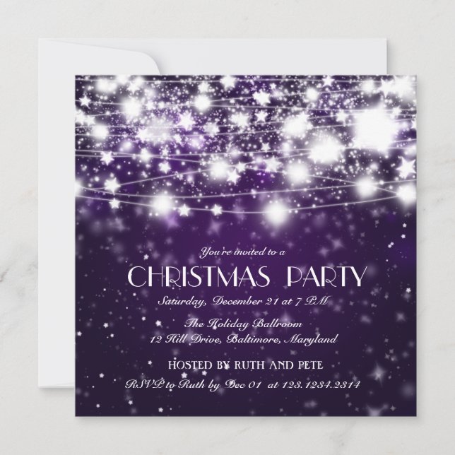 Beautiful Christmas Shining Stars Party Purple Invitation (Front)