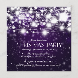 Beautiful Christmas Shining Stars Party Purple Invitation