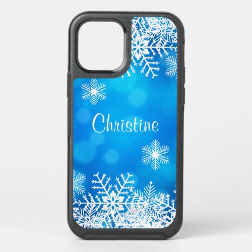 Beautiful Christmas Snowflakes Aqua Blue White OtterBox Symmetry iPhone 12 Case