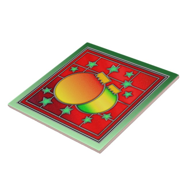 Beautiful Christmas Stained Glass Image Ceramic Tile (Side)