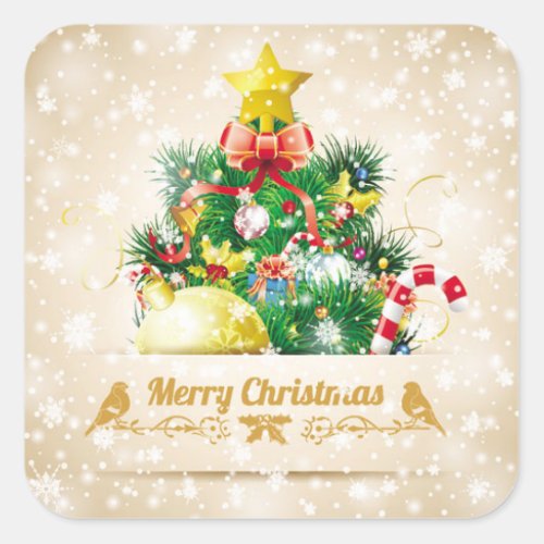 Beautiful Christmas Sticker with Sparkling Snow