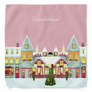 Beautiful Christmas Town Houses on Rose Gold Bandana