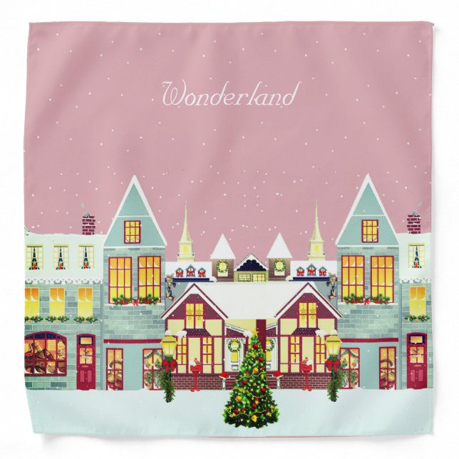 Beautiful Christmas Town Houses on Rose Gold Bandana (Front)