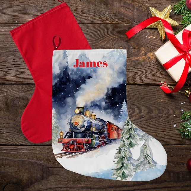 Beautiful Christmas Train Stocking - Personalized (Christmas Train 1)