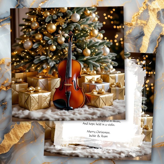 Beautiful Christmas Tree and Violin Festive Poem Holiday Card (Creator Uploaded)