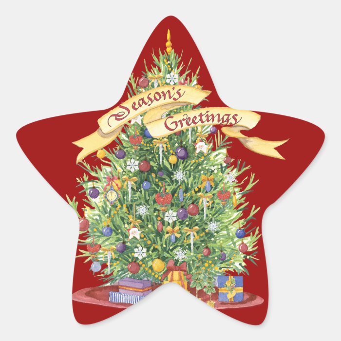 Beautiful Christmas Tree Banner Seasons Greetings Star Sticker