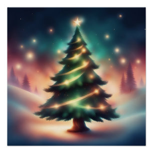 Beautiful Christmas Tree in the Winter Forest Poster