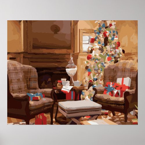 Beautiful Christmas Tree Living Room Scene Poster