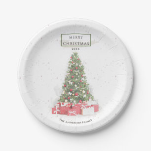 Beautiful Christmas Tree Watercolor Holidays Art Paper Plates