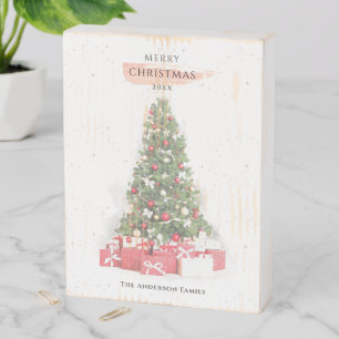 Beautiful Christmas Tree Watercolor Holidays Art Wooden Box Sign