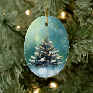 Beautiful Christmas Tree with Snow and Gold Lights