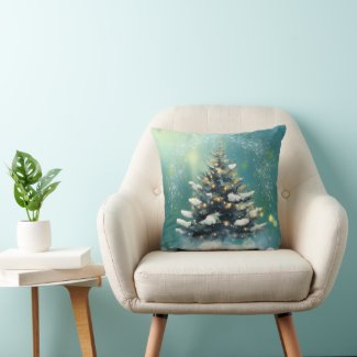 Beautiful Christmas Tree with Snow and Gold Lights