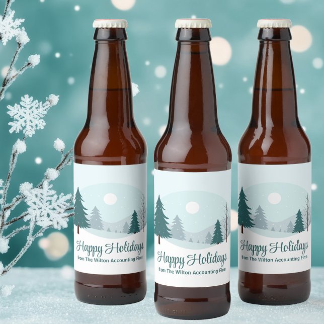 Beautiful Christmas Trees Winter Holiday Party Beer Bottle Label (Creator Uploaded)