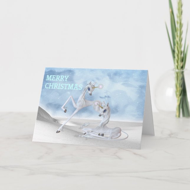 Beautiful Christmas Unicorns Holiday Card (Front)