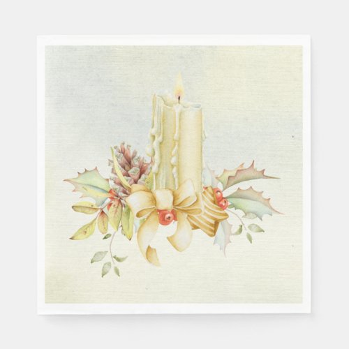 Beautiful Christmas Watercolor Candle Design Napkins