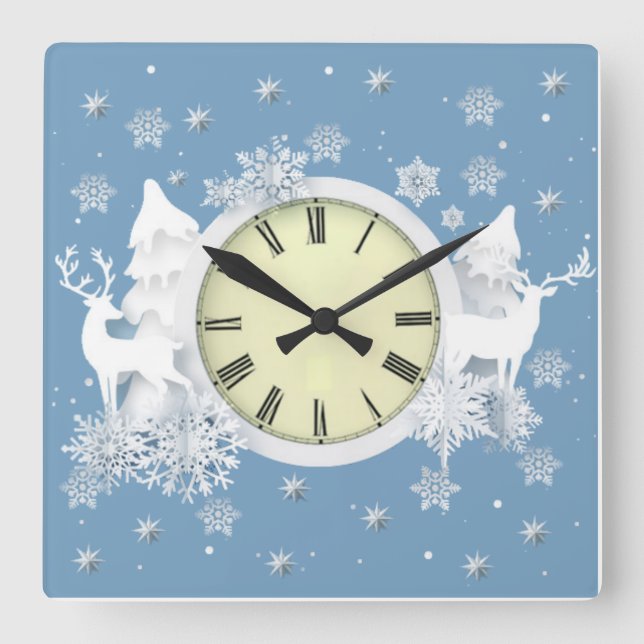 Beautiful Christmas white Square Wall Clock (Front)