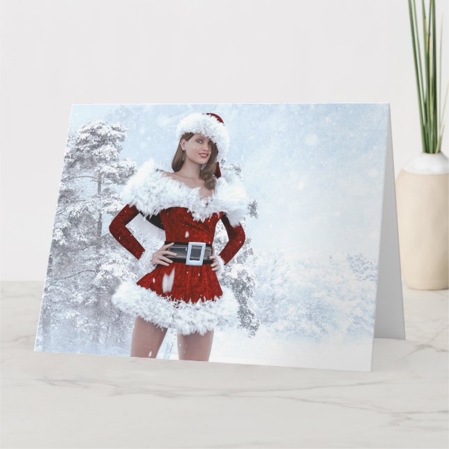 Beautiful Christmas Woman over Winter Snow Card (Front)
