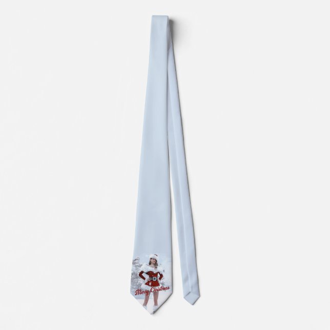 Beautiful Christmas Woman over Winter Snow Neck Tie (Front)