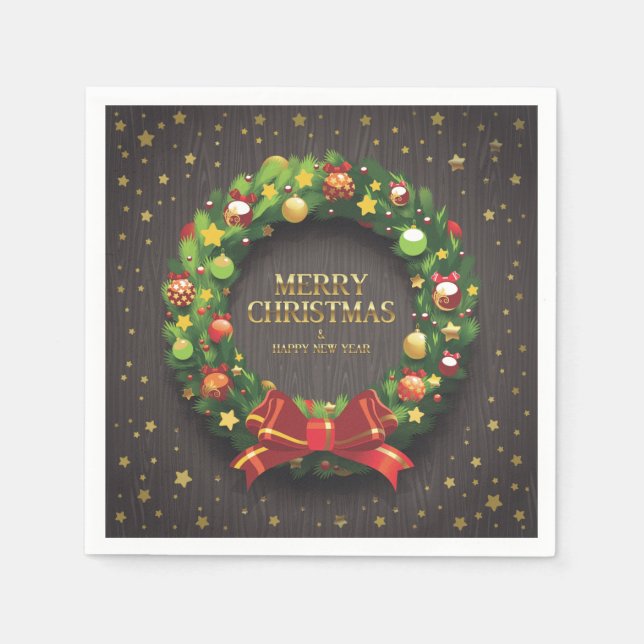 Beautiful Christmas Wreath and Red Bow Paper Napkins (Front)