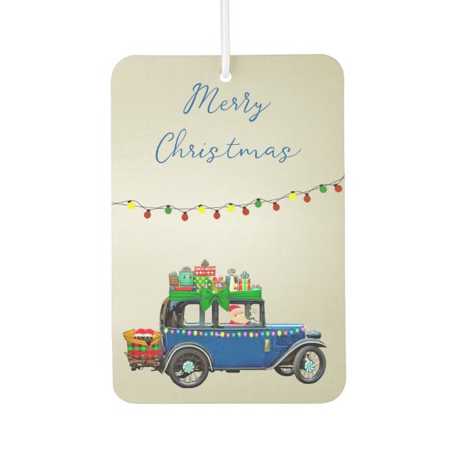 Beautiful, Christms Blue Car with Santa and Gifts Air Freshener (Front)