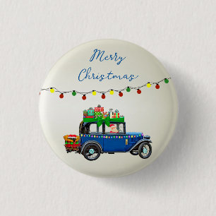 Beautiful, Christms Blue Car with Santa and Gifts Button